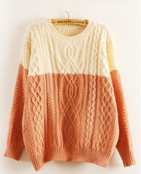 The new set of head splicing candy color twist long sleeve lady's sweet sweater free shipping