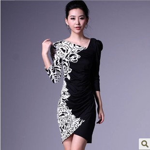 The new spring and summer 2013 seven points short sleeve printed spell receiving waist cultivate one's morality dress