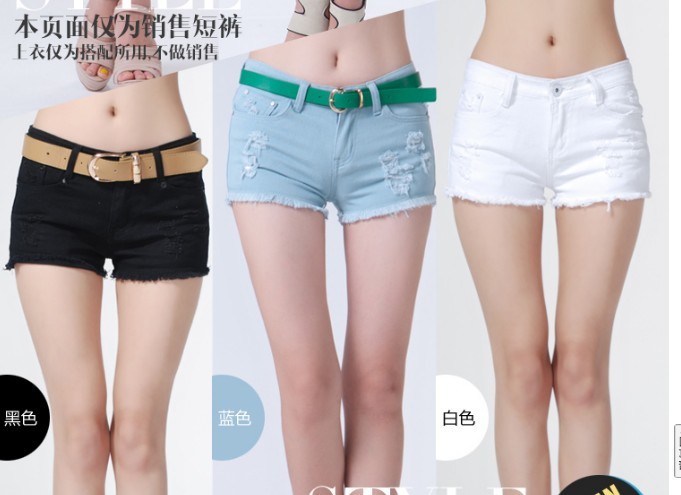 The new spring summer autumn winter female joker hole white denim shorts hot pants