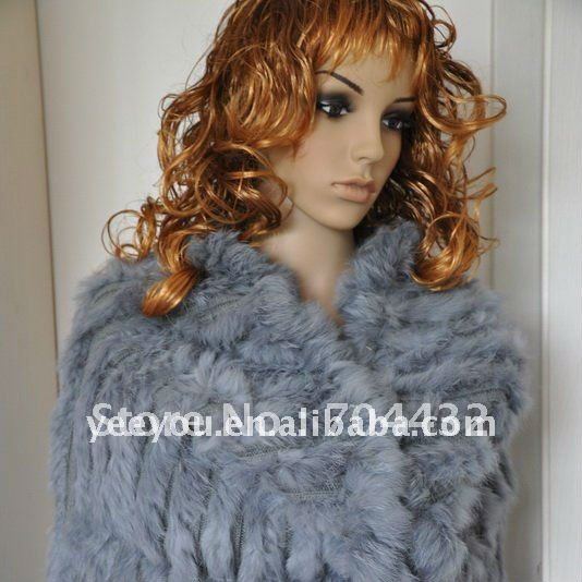 THE ONLY ONE Gray Rex Rabbit Fur Knitted Fashion Cape 10YY-M05