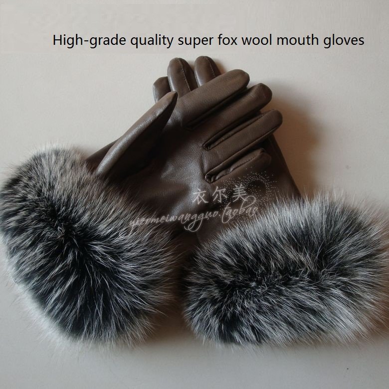 The real thing lady high-grade quality super fox wool mouth leather gloves winter warm leather gloves