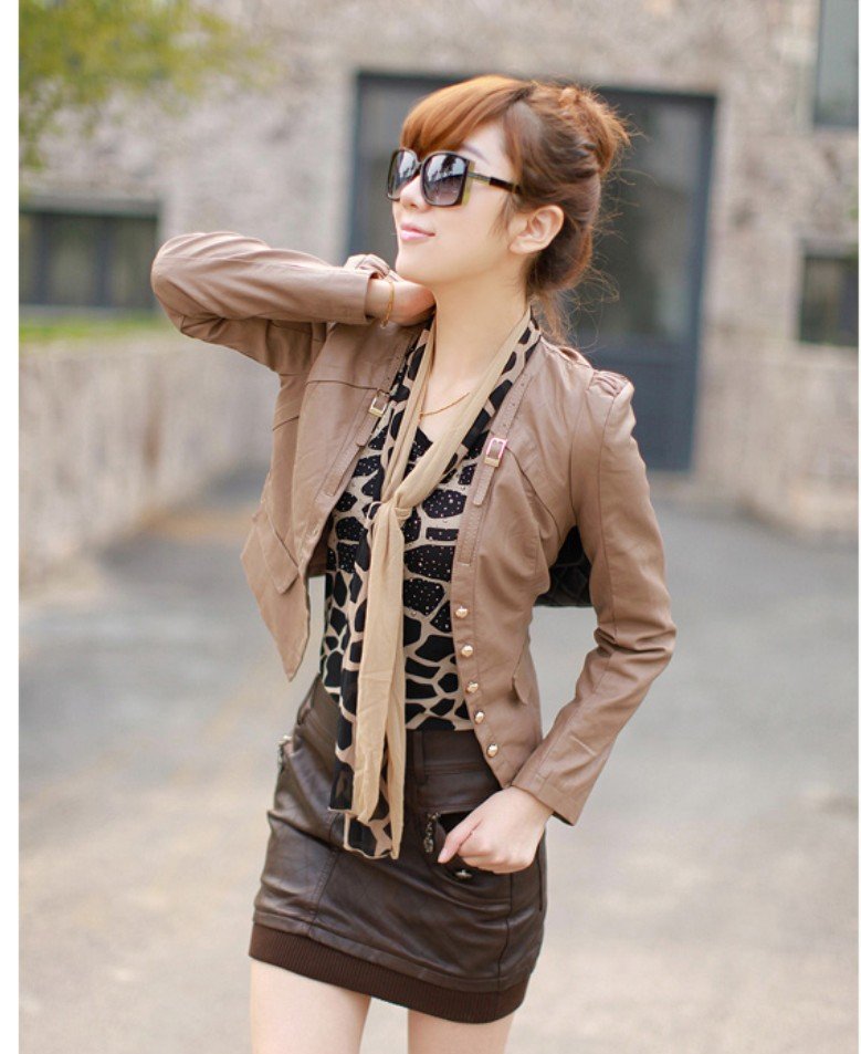 The simple atmospheric Quality washed leather Slim leather leather jacket short paragraph  PUW-016