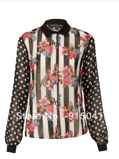 The spring new TOPSHOP striped print shirt Polka Dots patterned chiffon shirt blouses