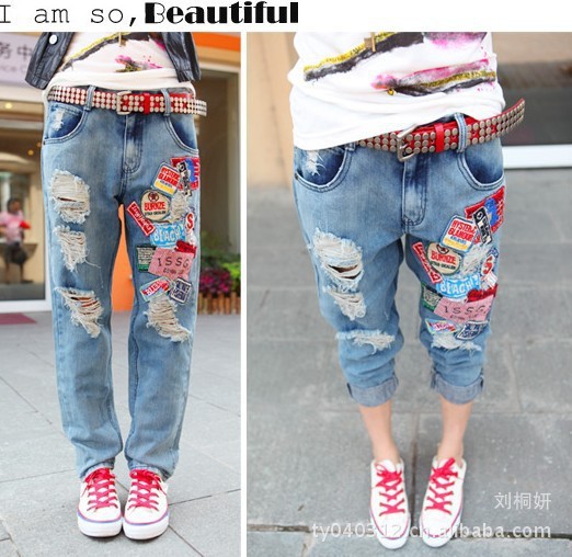 The tidal range patch badge the street wild cowboy collapse pants new women's jeans wholesale A6105