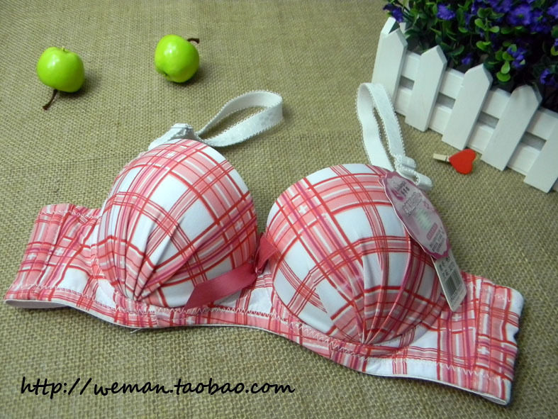 The trend of cotton check push up sexy bra set underwear women's plaid