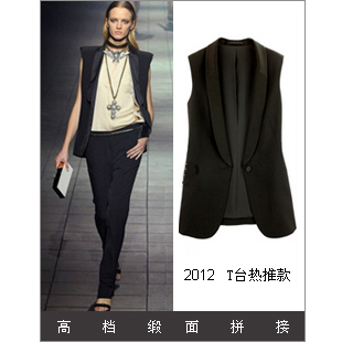 The trend of fashion 2013 women's new arrival suit vest sleeveless black and white satin patchwork free shipping