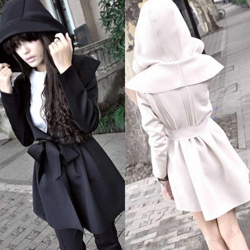 The trend of personality trench outerwear autumn long design loose outerwear women's turn-down collar hooded long-sleeve plus