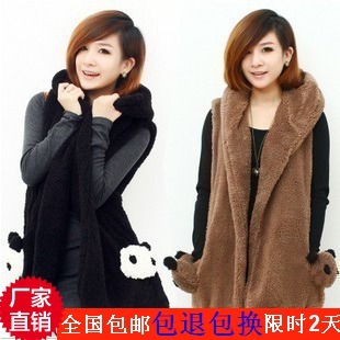 The trend of women plus size outerwear mushroom women's plush panda medium-long vest outerwear