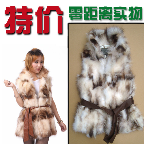 The whole fox fur vest medium-long leather vest outerwear genuine leather belt