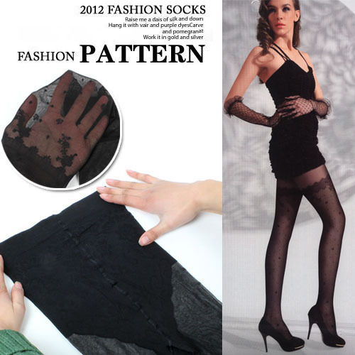 The wild section thin black fake knee Pantyhose thigh lace pattern irregular little pantyhose stockings were thin