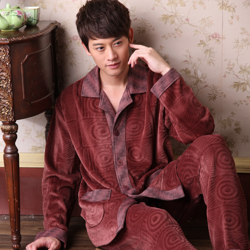 Thermal 2012 autumn and winter Men knitted cotton fleece sleepwear lounge set