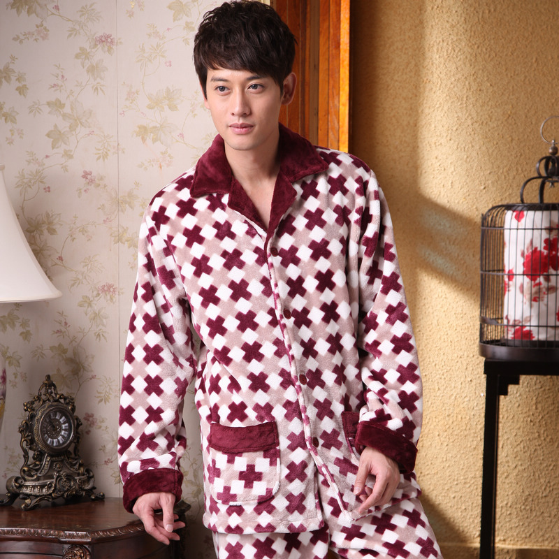 Thermal 2012 autumn and winter Men thickening coral fleece sleepwear lounge set plus size