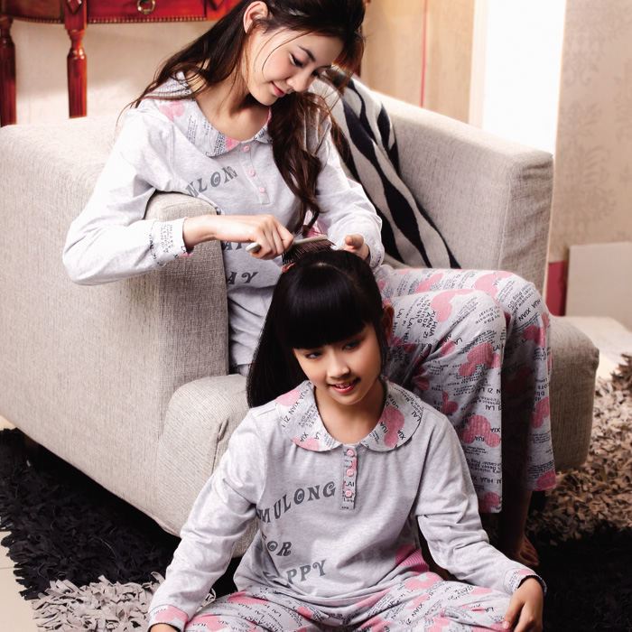 Thermal autumn 100% cotton long-sleeve casual lounge sleepwear parent-child female child set 8504