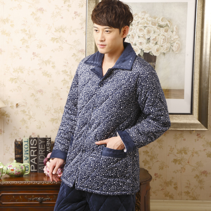 Thermal autumn winter men's thickening coral fleece cotton-padded sleepwear cotton-padded jacket set