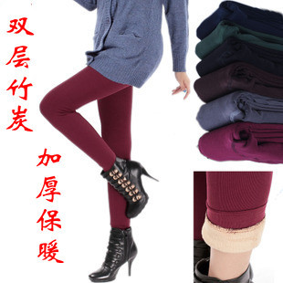 Thermal double bamboo charcoal fiber layer thermal legging loop pile thickening ankle length trousers boot cut jeans