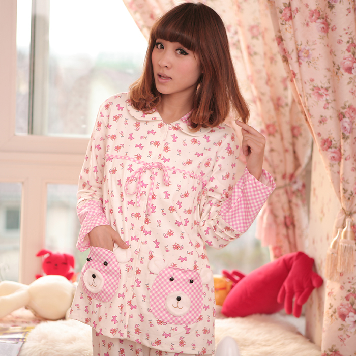 Thermal new arrival spring and autumn Women knitted cotton long-sleeve sleepwear lounge set cartoon