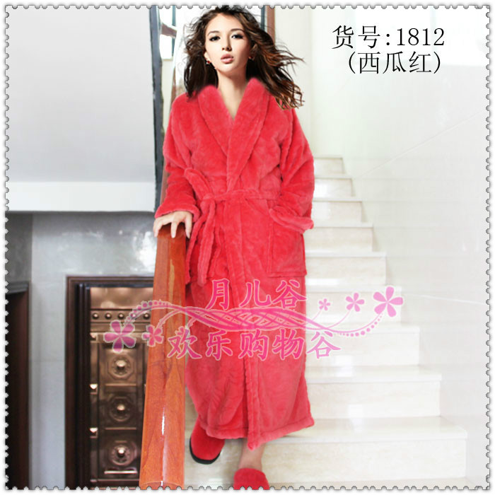 Thermal solid color coral fleece thickening flannel lounge lovers robe parent-child bathrobe