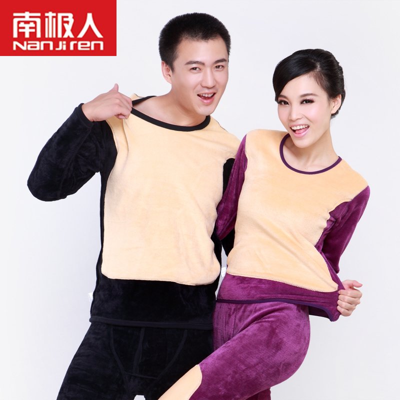 Thermal underwear double layer thickening plus velvet golden flower male women's thermal set