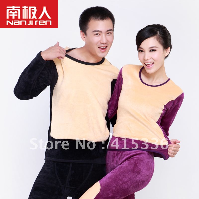 Thermal underwear double layer thickening plus velvet golden flower thermal set female male 2012 new arrival free shipping