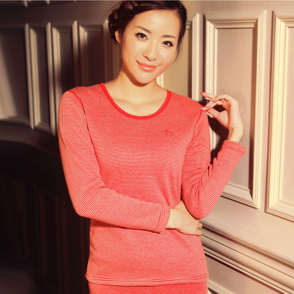 Thermal underwear female skin-friendly velvet stripe thickening thermal clothing