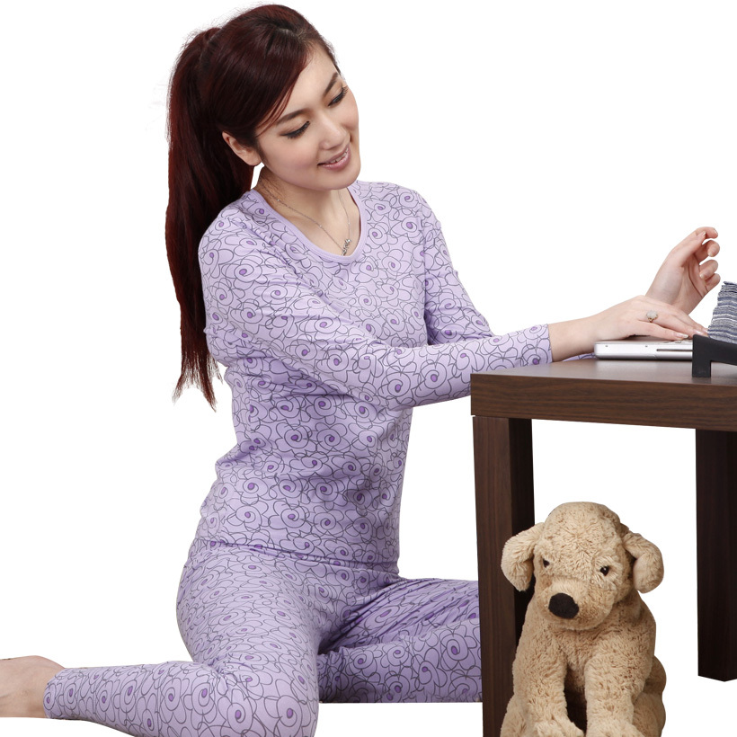 Thermal underwear female thin o-neck women's set underwear long johns long johns female