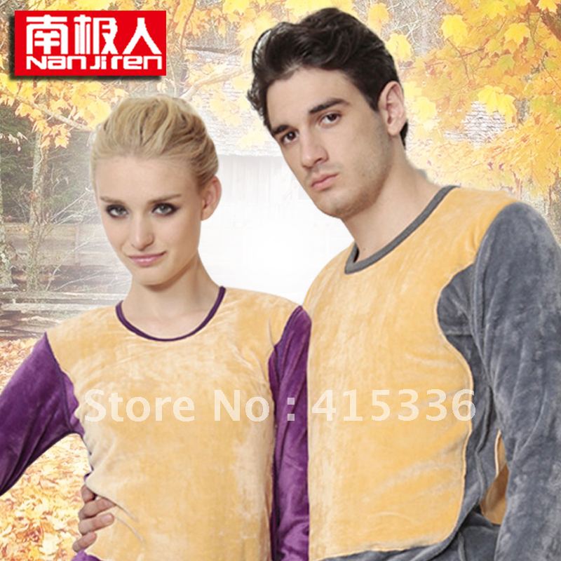 Thermal underwear golden flower thickening plus velvet o-neck set free shipping