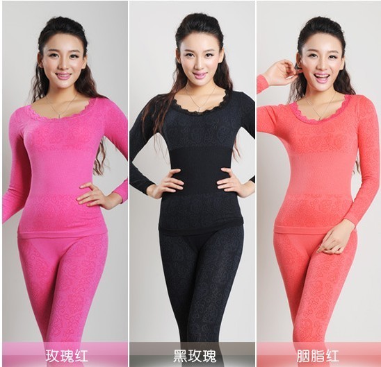 Thermal underwear set jacquard o-neck waist shaping body beauty care seamless thermal underwear