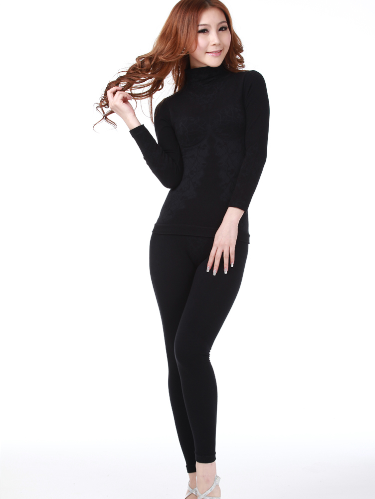 Thermal underwear slim turtleneck jacquard long johns female seamless thermal underwear set j5935sy