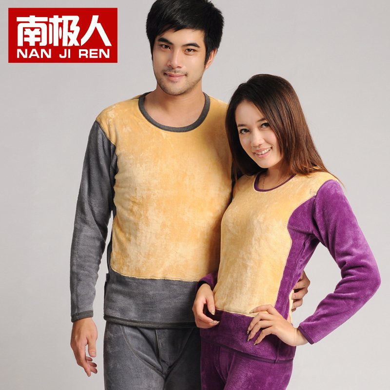 Thermal underwear thickening plus velvet female male low body shaping golden flower thickening thermal set