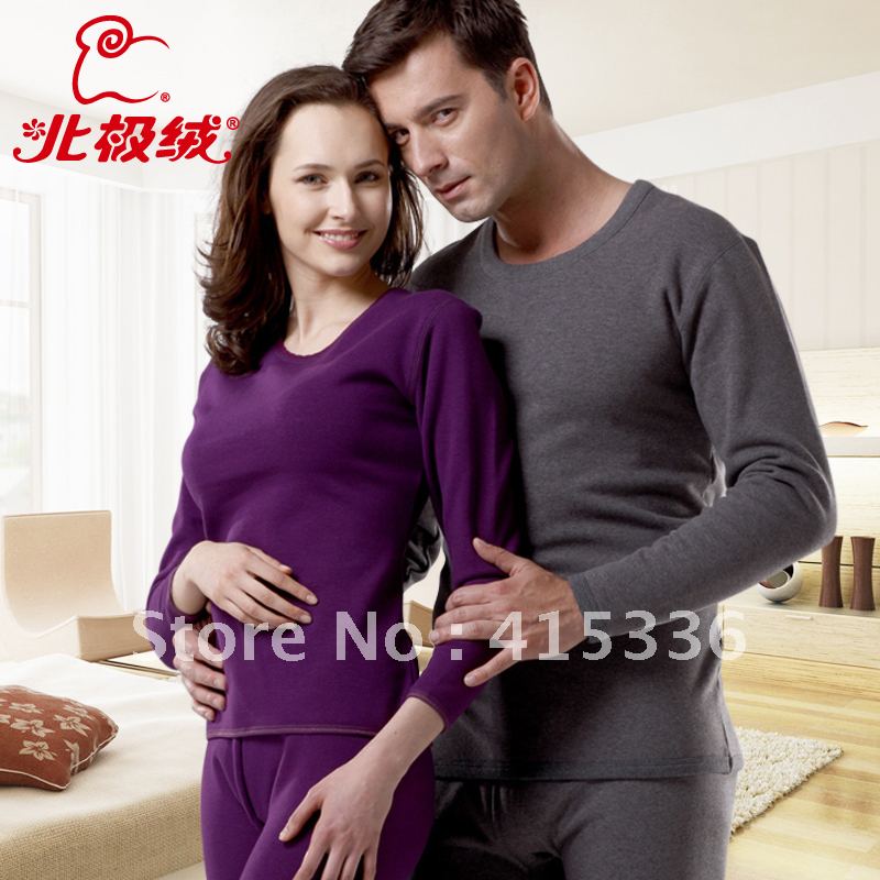 Thermal underwear thickening plus velvet female male thickening wool bamboo lovers thermal set free shipping