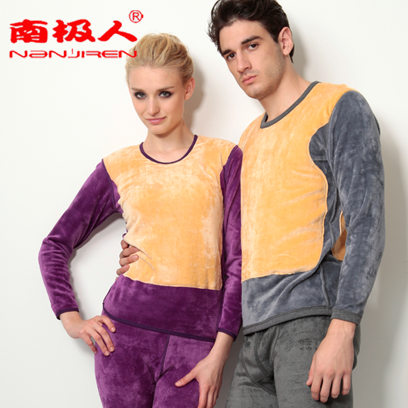 Thermal underwear thickening plus velvet golden flower male women's set