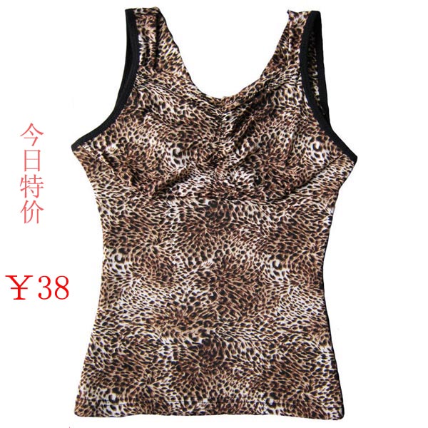 Thermal vest underwear thickening plus velvet female leopard print beauty care breast pad tube top abdomen drawing autumn and