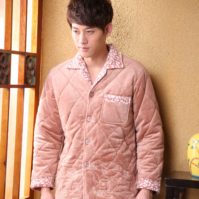 Thermal winter new arrival Men thickening coral fleece cotton-padded sleepwear cotton-padded jacket set 9577