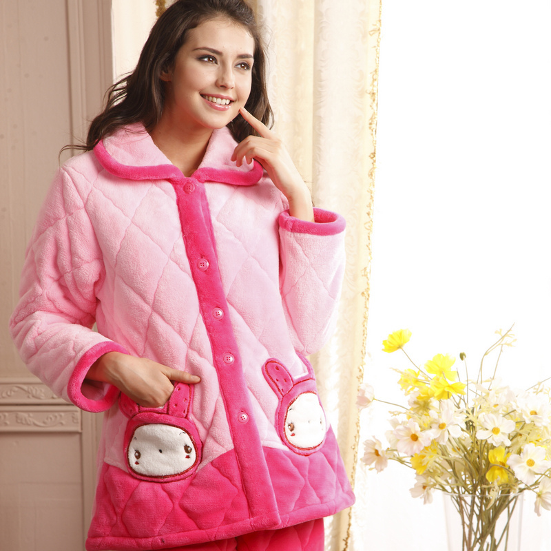 Thermal Women winter thickening coral fleece cotton-padded sleepwear cotton-padded jacket lounge set