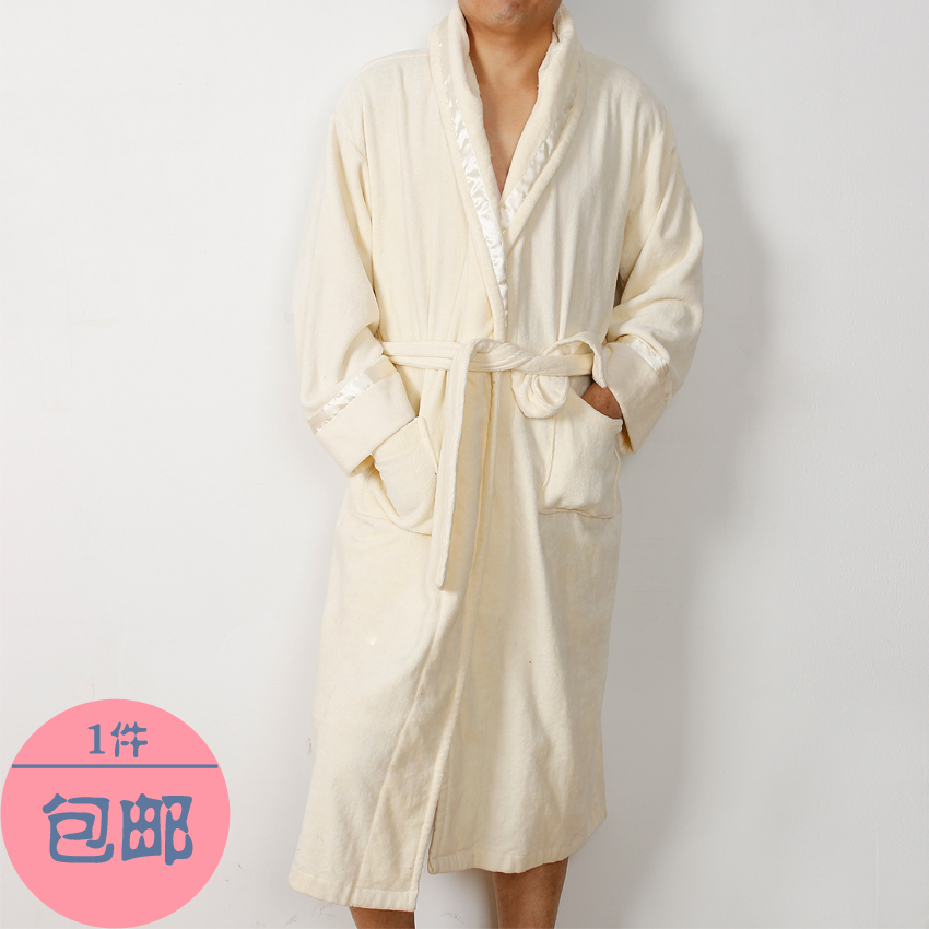 Thick solid color 100% cotton terry cloth male winter long design with a hood bathrobe robe sleepwear