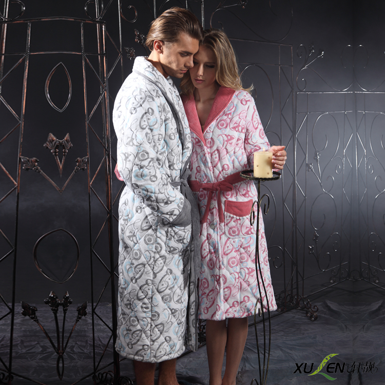 Thick velvet elegant winter cotton-padded lovers sleepwear robe 91806 - 91807