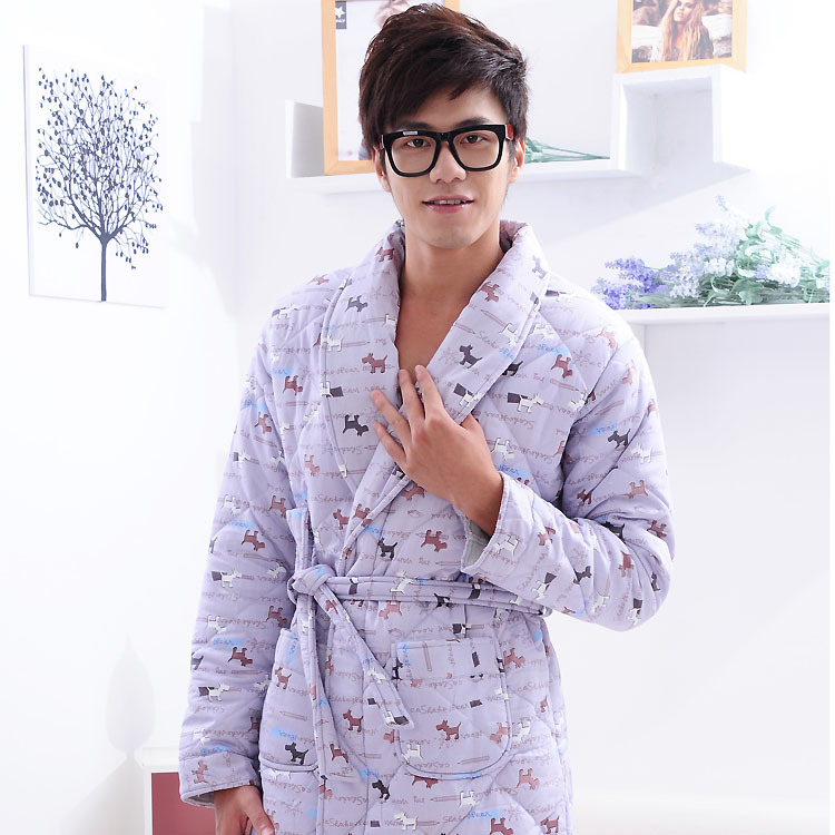 Thick velvet super soft velvet cotton-padded thermal male sleepwear robe