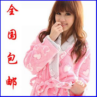 Thickening autumn and winter heart coral fleece robe coral fleece bathrobe spring and autumn sleepwear Women