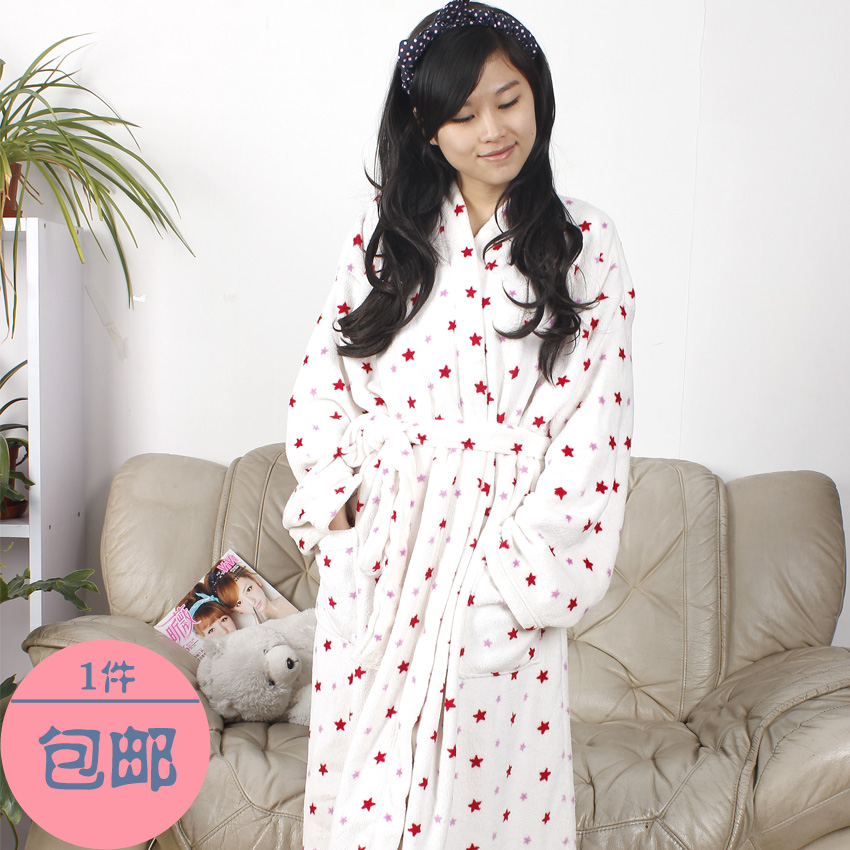 Thickening coral fleece autumn and winter long sleeve length women's lounge robe sleepwear