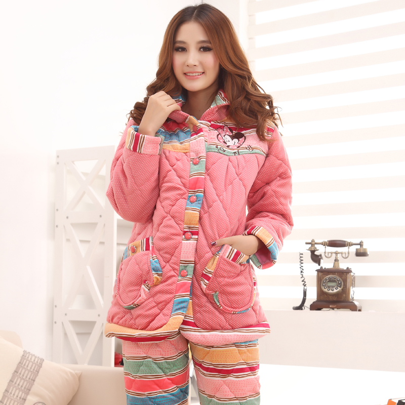 Thickening coral fleece cotton-padded sleepwear women's autumn and winter plus size twinset lounge