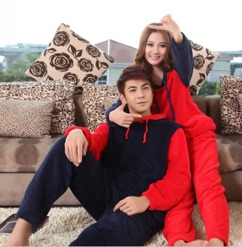 Thickening coral fleece lovers sleepwear female long-sleeve cotton plus size set male thermal goatswool lounge