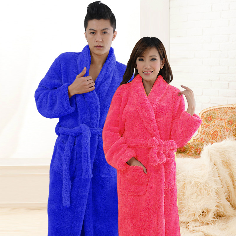 Thickening coral fleece robe autumn and winter lovers sleepwear long-sleeve thick bathrobe male women's lounge