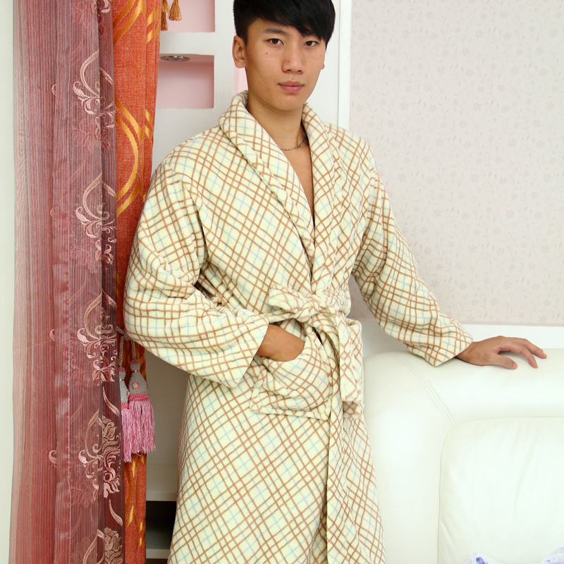 Thickening coral fleece robe coral fleece bathrobe spring and autumn sleepwear male Women