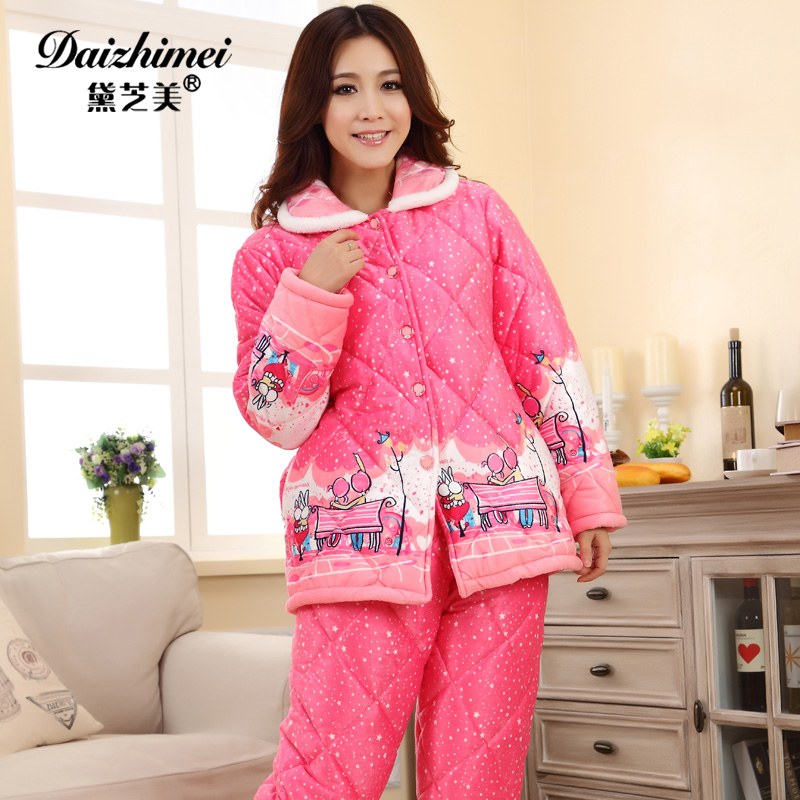 Thickening cotton-padded super soft coral fleece sleepwear winter lovers wadded jacket at home set lounge