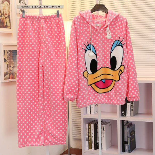 Thickening flannel cartoon donald duck bear love robe sleep set f 15