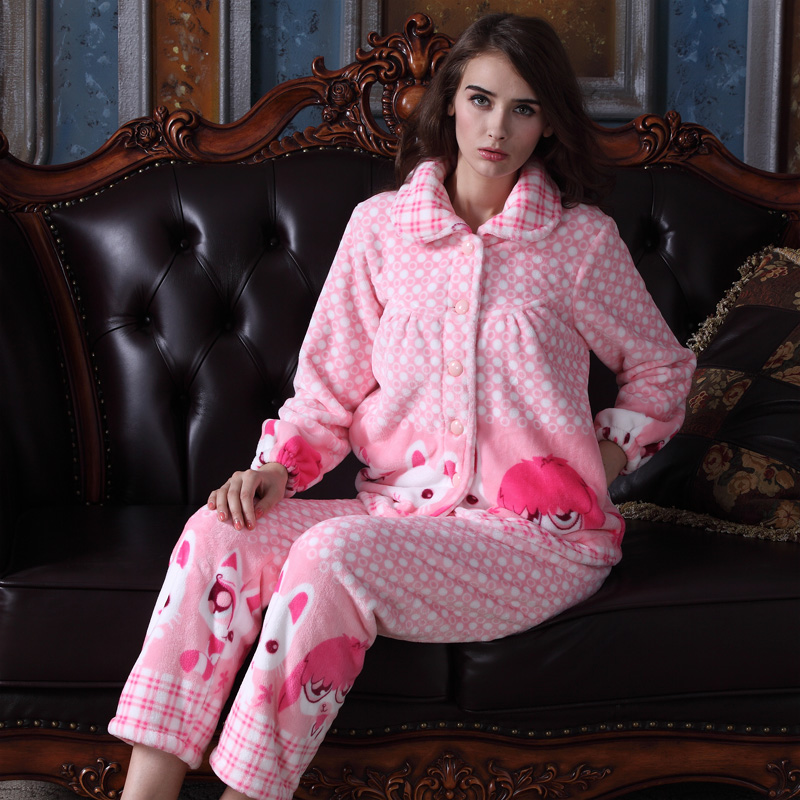 Thickening flannel sleepwear autumn and winter female coral fleece sleepwear female set long-sleeve sleepwear lounge 1220