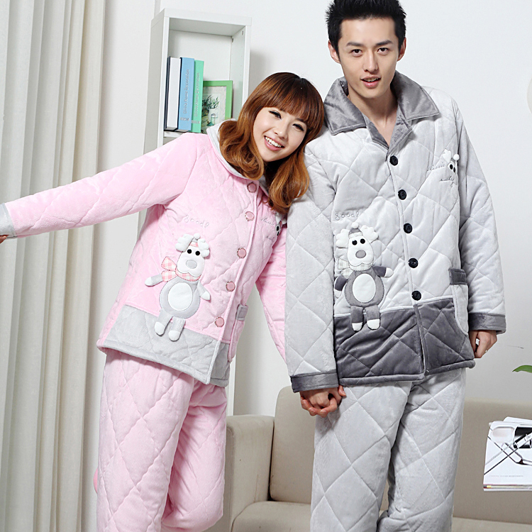 Thickening lovers coral fleece cotton-padded men and women sleepwear 61050