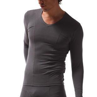 Thickening male underwear long-sleeve grey tight V-neck basic shirt long johns thermal clothing shirt