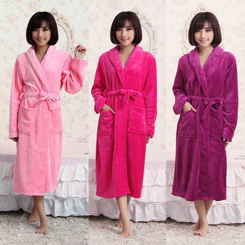 Thickening of the love flower pure plain coral fleece winter women's robe bathrobes lounge quality