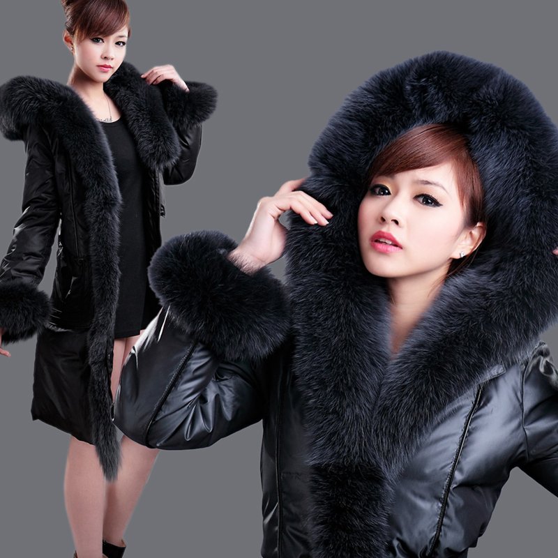 thickening plus size luxury fox fur collar fur down coat female medium-long down jacket